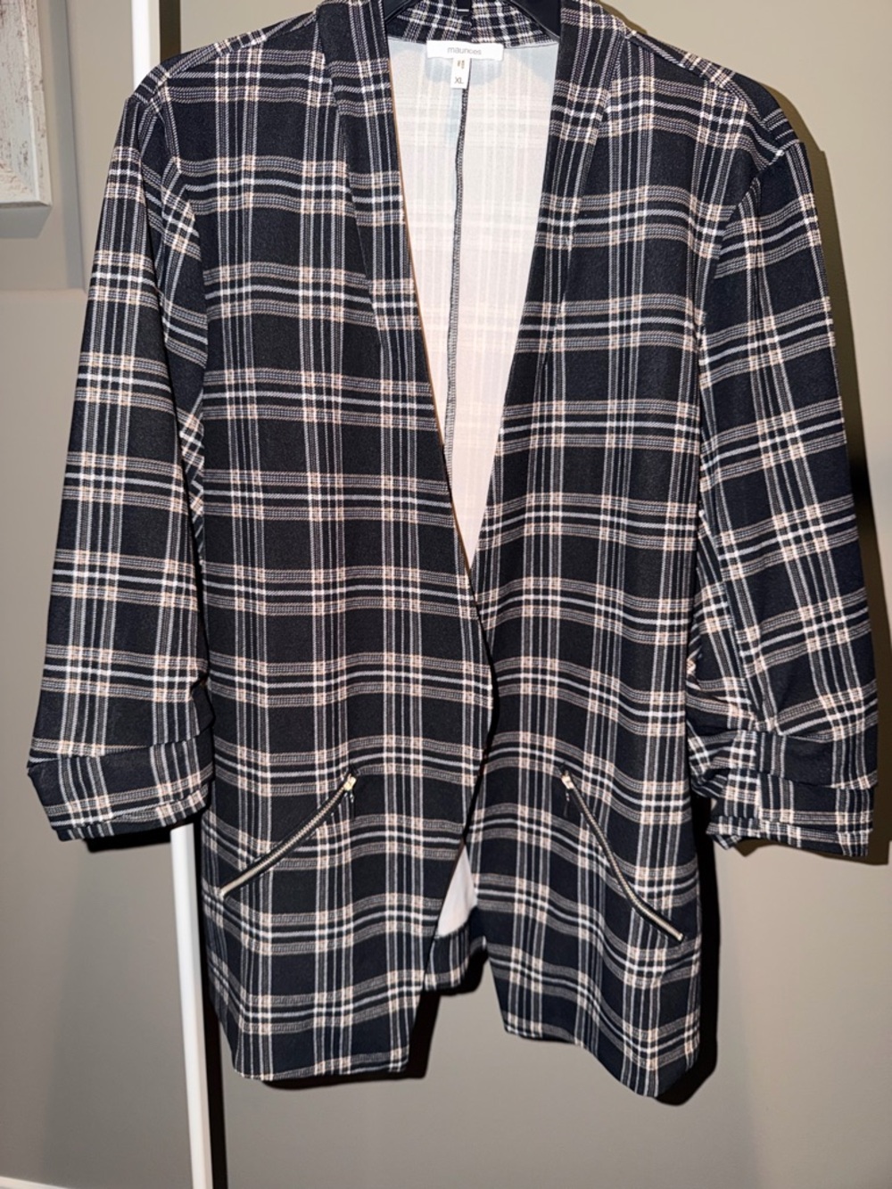 Maurices Black and White Plaid Open Blazer